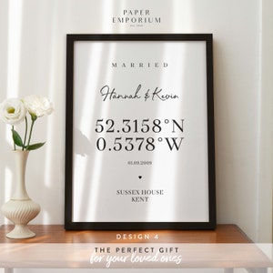 Framed Wedding Location Prints, City Prints, Custom Coordinates Print, Latitude Longitude, Wedding Gift, Personalised Gift for Couple #150