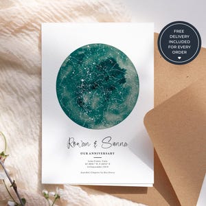 Anniversary Greeting Card with Personalised Star Map, Custom Night Sky Card for Couples