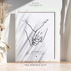 Impresión de mano de pareja de San Valentín: la noche en que nos conocimos, dibujo de arte lineal, regalo para esposa o esposo, impresión de aniversario, póster de regalo con impresión de pareja n.° 147