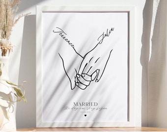 Valentines Couple Love Hand Print - Night We Met, Line Art Drawing, Gift for Wife Husband,  Anniversary Print, Couple Print Poster Gift #113