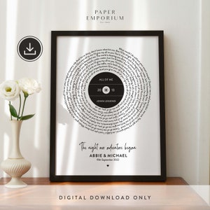 Digitale songtekstprint, huwelijkscadeau, jubileumcadeau, vaderdagprint, voor papa, aangepaste songtekstprint, gepersonaliseerde songprint, #309