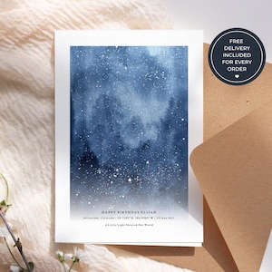 Personalised Birthday Greeting Card, The Night You Were Born Star Map Card, Custom Night Sky Keepsake