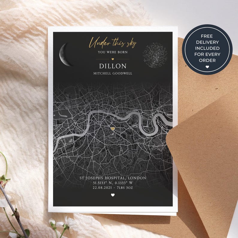 Personalised Star Map & Location Map | Birthday Gift | Birth Star Map ...