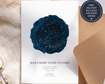 Happy Anniversary Star Map Card, Personalised Night Sky Greeting Card, Romantic Gift for Him or Her