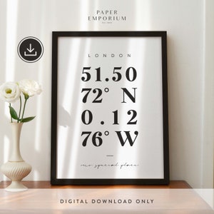 Digitale locatieafdrukken, stadsafdrukken, aangepaste coördinatenafdruk, breedtegraad, lengtegraad, huwelijkscadeau, gepersonaliseerd cadeau voor stel #305
