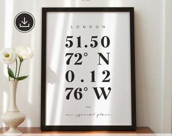 Digital Location Prints, City Prints, Custom Coordinates Print, Latitude Longitude, Wedding Gift, Personalised Gift for Couple #242