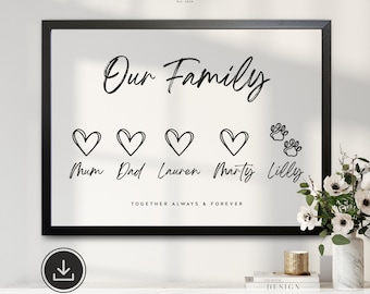 Personalized Heart Family Print: Custom Wall Art (Digital Download)