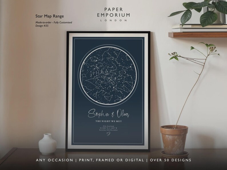 Gepersonaliseerde print nachtelijke hemel, aangepaste sterrenkaart poster, Night We Met verjaardagscadeau, huwelijkscadeau, sterrenbeeld print, locatiecadeau afbeelding 17