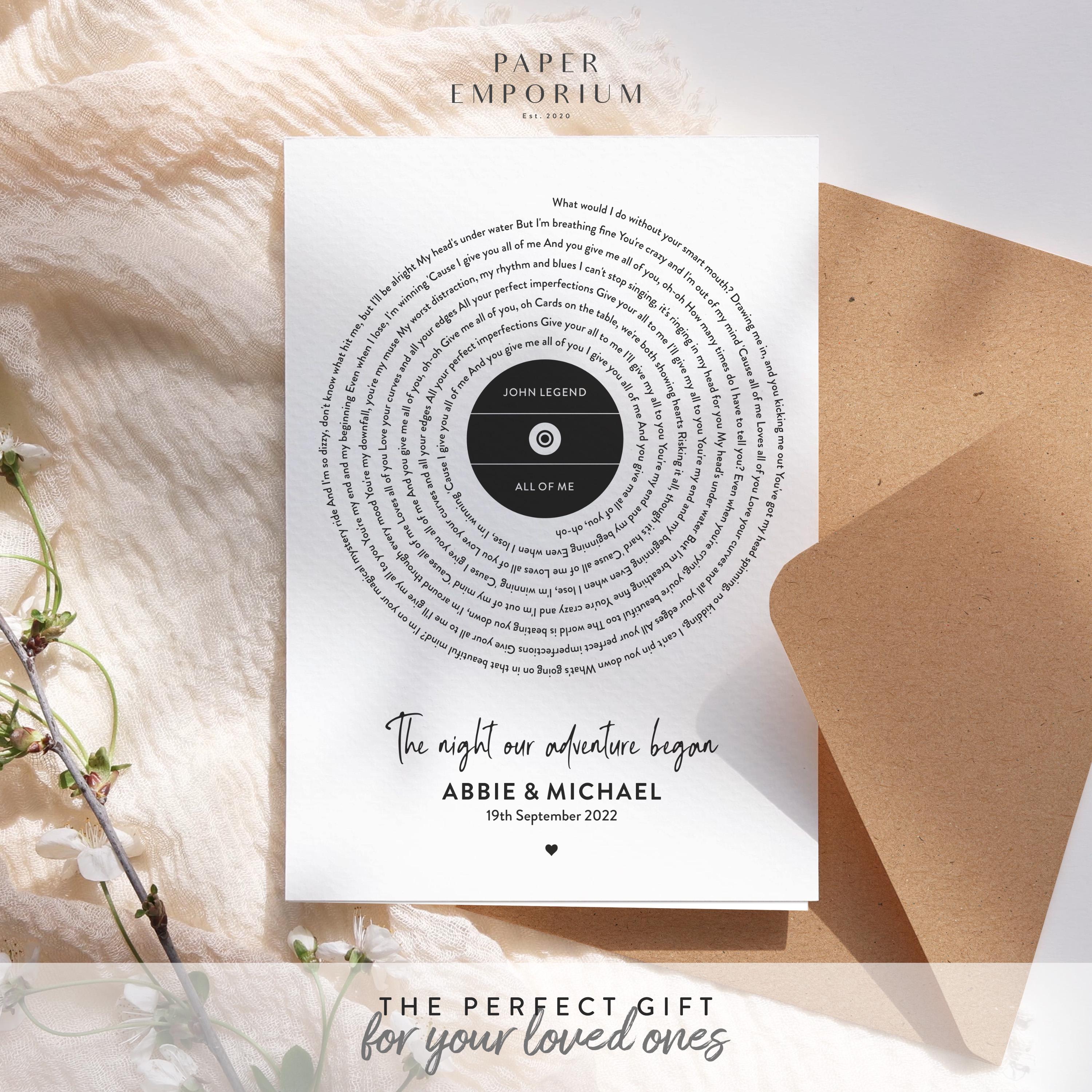 Song Lyric Card Perfect for Wedding, Anniversary Card, Engagement Card, Daddy, Custom Lyric, Personalised Song, Gift, Greeting Card #180