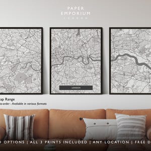 Custom Map Print of Any Location, 3 Map Panel triptych Design, - City Print, City Map, Map Print, Map Print Poster, Custom Map #418