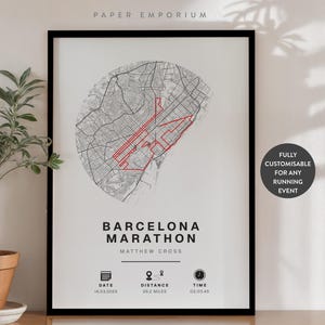 Carte d'achèvement de Barcelone ou de n'importe quel marathon ou course à pied - Cadeau parfait pour les coureurs, marathon, données d'achèvement personnalisées, commémoration, cadeau n° 315