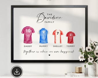 Custom Family Football Shirt Print: Personalized Wall Decor (Digital Download)