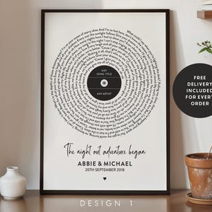 Song Lyric Print, Wedding Gift, Anniversary Gift, Fathers Day Print, For Daddy, Custom Lyric Print, Personalised Song, Gift, Framed #144