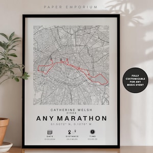 Personalised Marathon Map Print: Custom Finisher Gift (Paris or Any Run)