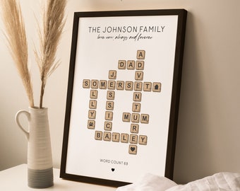 Scrabble Family Wall Print - Impresión totalmente personalizada para la familia, idea de impresión familiar, regalo para mamá o papá, idea de regalo personalizada de impresión personalizada #411