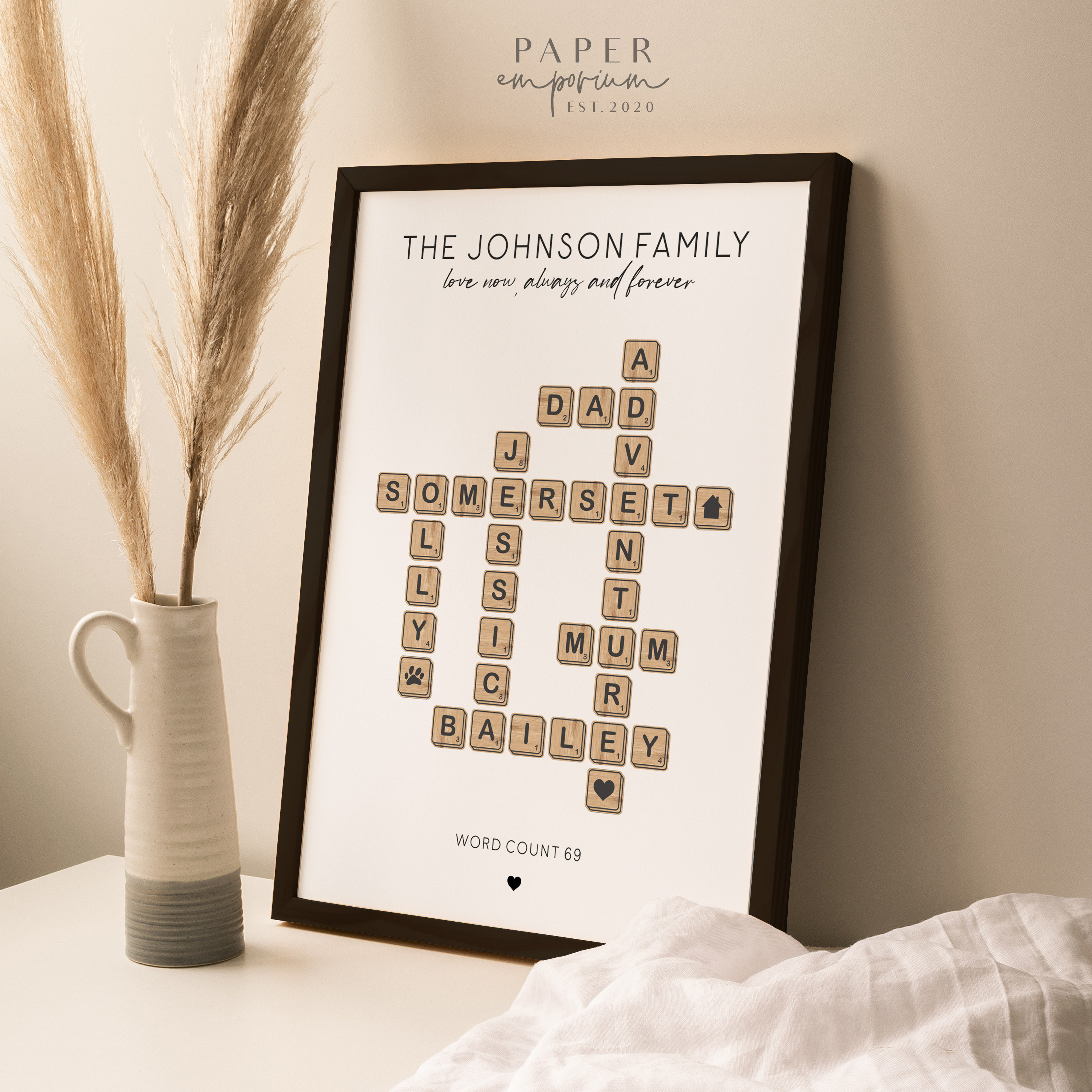 Word Tiles Family Wall Print - Fully Custom Print Family, Family Print Idea, Gift for Mum or Dad, Personalised Print Custom Gift Idea #238
