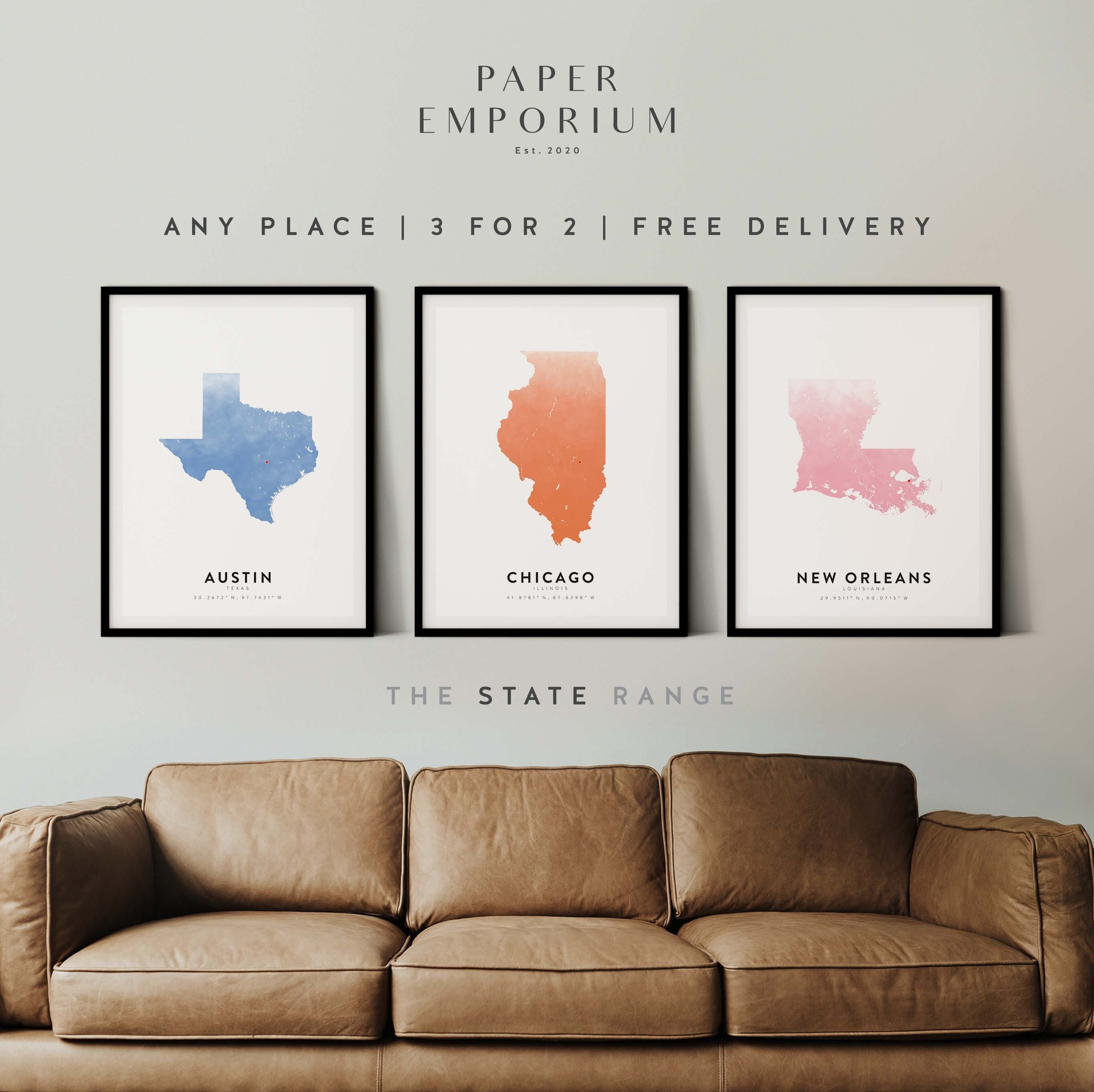 Any State Map Print Custom, Wedding Gift, Anniversary Gift, 3 For 2, City Location Print, State Maps, Custom Map Print #062