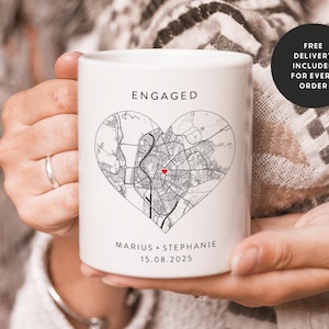 Cadeau verloofde mok - jouw aangepaste locatie - onze verloving, verlovingsherinnering, kaarten, vrouw echtgenoot stel, kaart voor hem, kaart voor haar #403
