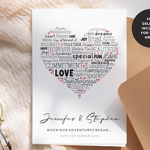 Arte de palabras con forma de corazón personalizado: impresión o tarjeta con forma de corazón personalizada, regalo de aniversario, recuerdo de boda, día de San Valentín, para él o para ella n.° 173