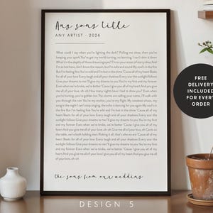 Impresión de letra de canción personalizada: regalo de aniversario, aniversario, impresión de canción, para él, para ella, regalos de boda personalizados, compromiso n.° 112