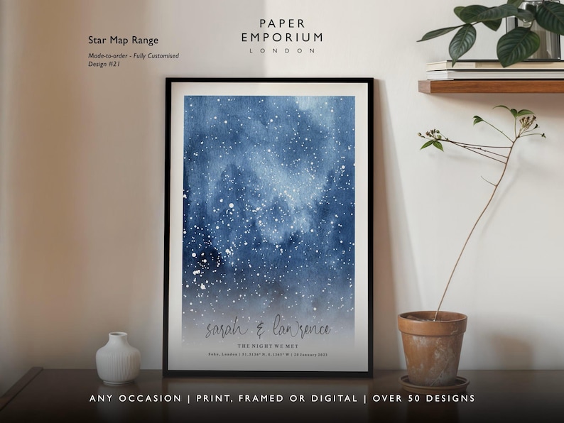 Gepersonaliseerde print nachtelijke hemel, aangepaste sterrenkaart poster, Night We Met verjaardagscadeau, huwelijkscadeau, sterrenbeeld print, locatiecadeau afbeelding 13