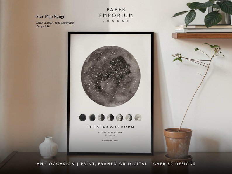 Gepersonaliseerde print nachtelijke hemel, aangepaste sterrenkaart poster, Night We Met verjaardagscadeau, huwelijkscadeau, sterrenbeeld print, locatiecadeau afbeelding 14