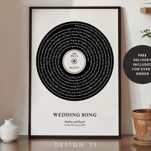 Songtekstprint - huwelijkscadeau, jubileumcadeau, cadeau voor man of vrouw Print, aangepaste songtekstprint, gepersonaliseerd lied, cadeau, ingelijst #138
