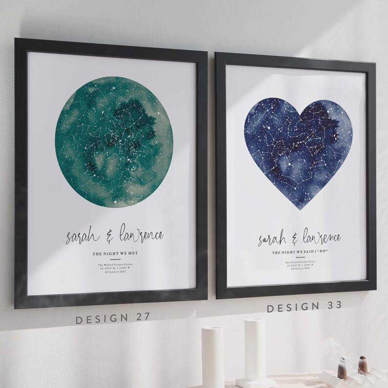 Gepersonaliseerde print nachtelijke hemel, aangepaste sterrenkaart poster, Night We Met verjaardagscadeau, huwelijkscadeau, sterrenbeeld print, locatiecadeau afbeelding 6