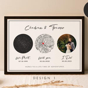 Etoile lune et cartes personnalisées - Où nous nous sommes rencontrés - mariés - fiançailles, impressions de cartes n'importe où, impression d'amour notre histoire, cadeau de carte, affiche #117
