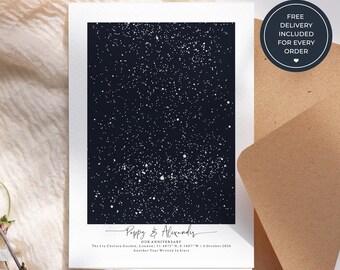 Our Anniversary Greeting Card, Personalised Star Map Card, Custom Date Night Sky Keepsake