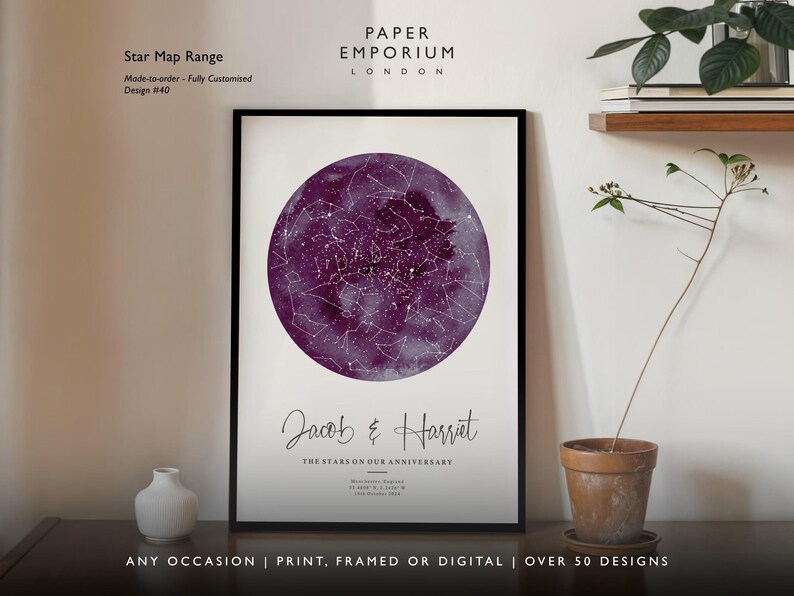 Gepersonaliseerde print nachtelijke hemel, aangepaste sterrenkaart poster, Night We Met verjaardagscadeau, huwelijkscadeau, sterrenbeeld print, locatiecadeau afbeelding 9