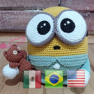 PDF amigurumi crochet pattern - minion bob in pajamas