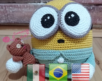 PDF amigurumi crochet pattern - minion bob in pajamas