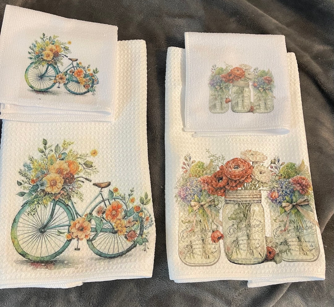 kitchen tea towels with dishes clip art