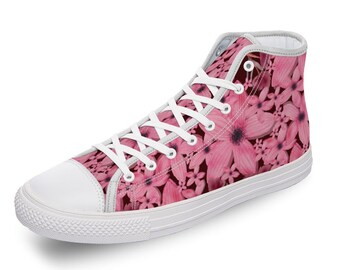 Vintage Pink Floral Converse Shoes, Retro Look, Sneakers personnalisées
