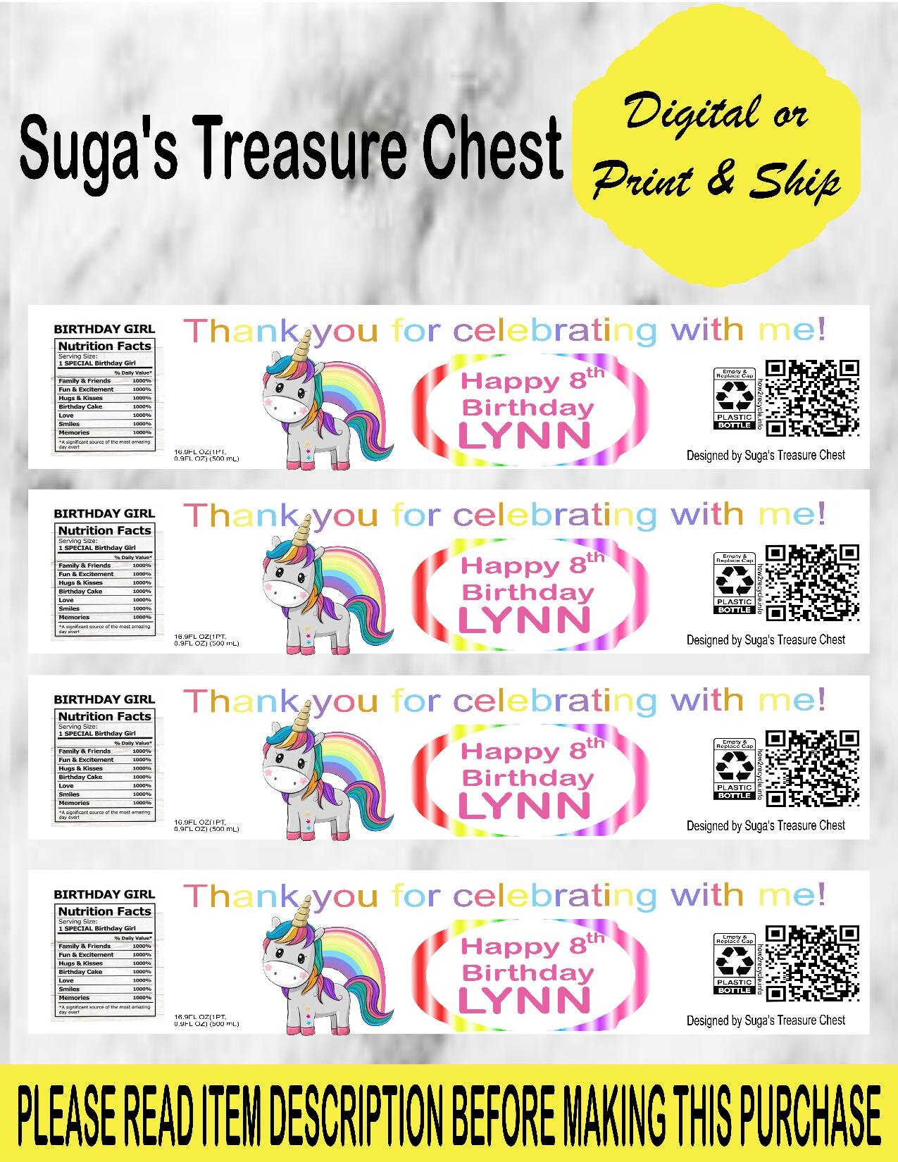 Unicorn water bottle labels free