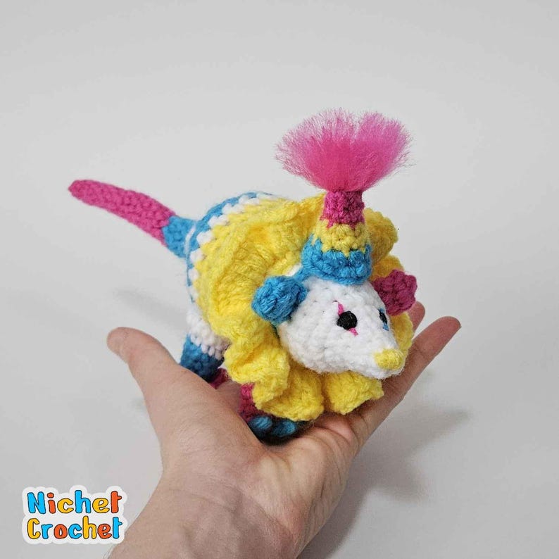 Pan Mini Baby Clown Opossum Possum crochet pattern by Nichet Crochet