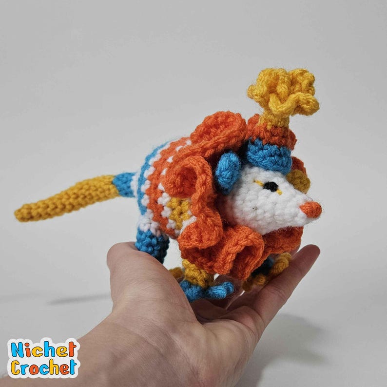 Kiwi Mini Baby Clown Opossum Possum crochet pattern by Nichet Crochet