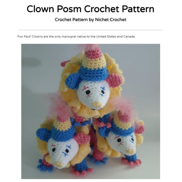 Clown Opossum Crochet Pattern, English PDF digital download (read item details)