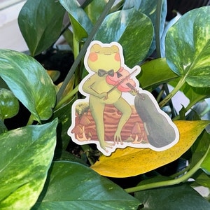 violin frog Vinyl sticker,  frog sticker, waterproof, Laptop sticker, frog, fun gift, birthday, work, sticker, stickers