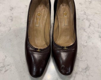 Vintage Gucci Leather Heels – Dark Chocolate Brown – Size 37.5 (Made in Italy)