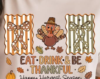 Preppy Thanksgiving Turkey PNG, Floral Fall Design (Digital Download)