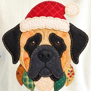 Patchwork Mastiff Christmas PNG, Quilt Appliqué Dog Clipart (Digital Download)