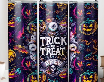 Trick or Treat Tumbler Wrap  20 oz Skinny Tumbler Sublimation Design Digital Download PNG Halloween Tumbler