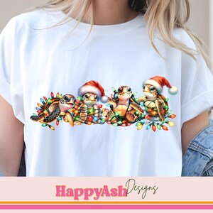 Zeeschildpad kerst PNG Schattige kerstman schildpad sublimatie feestelijke vakantie Digitale download voor shirts mokken Ambachten Stickers en meer afbeelding 2