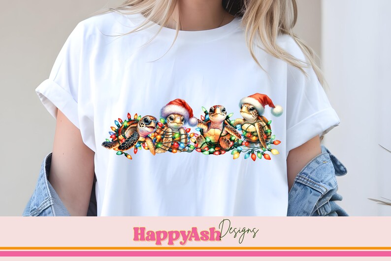 Zeeschildpad kerst PNG Schattige kerstman schildpad sublimatie feestelijke vakantie Digitale download voor shirts mokken Ambachten Stickers en meer afbeelding 2