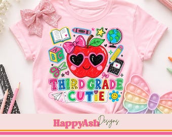 Dritte Klasse Cutie PNG, bunte Schul-Shirt-Grafik, niedliches Apple Sublimationsdesign, zurück in der Schule digitaler Download
