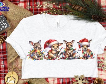 Christmas Kangaroo PNG Cute Aussie Holiday Animal Clipart Digital Download with Santa Hats and Lights for Sublimation and Crafts