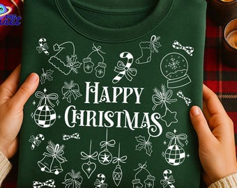 Happy Christmas Doodle PNG, Retro Holiday Clipart (Digital Download)