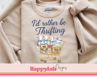 I'd Rather Be Thrifting PNG, Vintage Goose Thrifting Design, Retro Thrift Store PNG, Funny Thrifter Shirt Sublimation 90s Retro Thrift